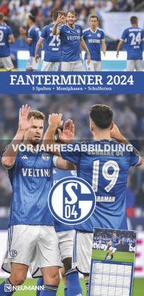 N NEUMANNVERLAGE - FC Schalke 04 2025 Fan-Timer, 22x45cm, Fußball-Familienplaner mit 5 Spalten und Motiven der Stars, Fan-Kalender mit Fußball-Highlights, Ferientermine und deutsches Kalendarium