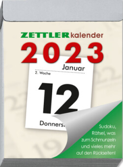 Tagesabreißkalender M 2023 - 5,4x7,2 cm  - 1 Tag auf 1 Seite - mit Sudokus, Rezepten, Rätseln uvm. auf den Rückseiten - Bürokalender 302-0000