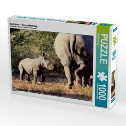 CALVENDO Puzzle Nashörner - Neuankömmling 1000 Teile Lege-Größe 64 x 48 cm Foto-Puzzle Bild von Michael Herzog