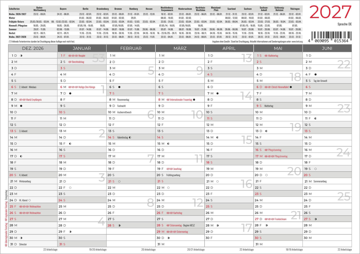 Tafelkalender A5 beidseitig 2027