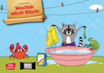 Waschbär wäscht Wäsche. Kamishibai Bildkartenset