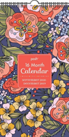 Posh: Folksy Flora 16-Month 2018-2019 Fat Slim Wall Calendar