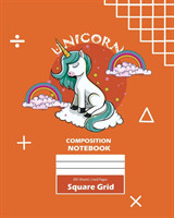 Unicorn Square Grid, Graph Paper Composition Notebook, 100 Sheets, Large 8 x 10 Inch, Quad Ruled Orange Cover