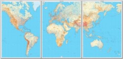 World physical 3 sheets wall map laminated