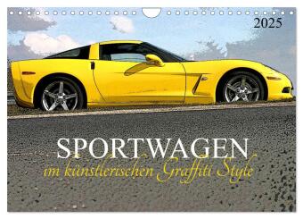 Sportwagen im künstlerischen Graffiti Style (Wandkalender 2025 DIN A4 quer), CALVENDO Monatskalender