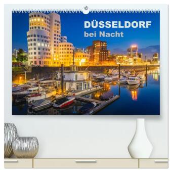 Düsseldorf bei Nacht (hochwertiger Premium Wandkalender 2025 DIN A2 quer), Kunstdruck in Hochglanz