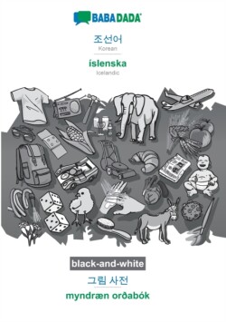 Korean (in Hangul script) - íslenska, visual dictionary, BW