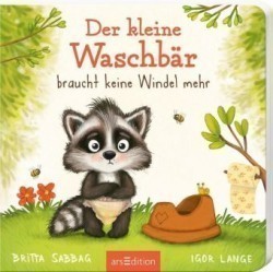 Der Baby Waschbär braucht keine Windel mehr