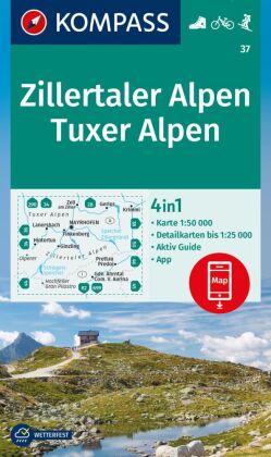 KOMPASS Wanderkarte 37 Zillertaler Alpen, Tuxer Alpen 1:50.000