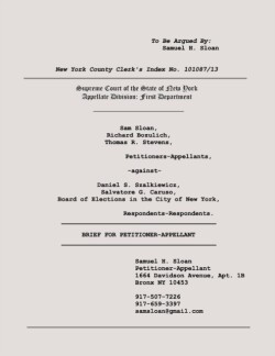 Sloan Vs Szalkiewicz and Board of Elections in the City of New York Appeal Brief