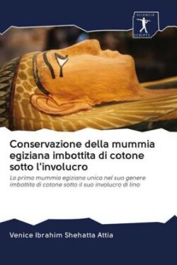 Conservazione della mummia egiziana imbottita di cotone sotto l'involucro