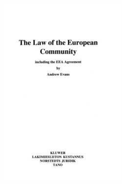 Law of the European Community Including the Eea Agreement