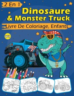 2 En 1 Dinosaure & Monster Truck Livre De Coloriage, Enfants